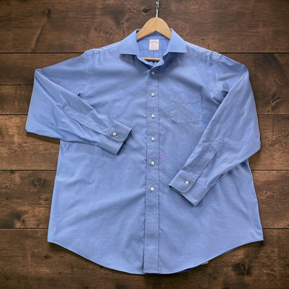 Brooks Brothers Madison Fit Blue Non-Iron Stretch Supima Cotton Shirt 16.5-35